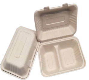 מכולות To Go עם מכסים Bagasse 2 תאים